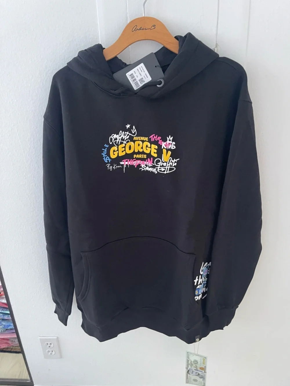 Avenue George V Paris Hoodie Men's BLACK sweatshirt GV-2628 Teddy 2XL NWT